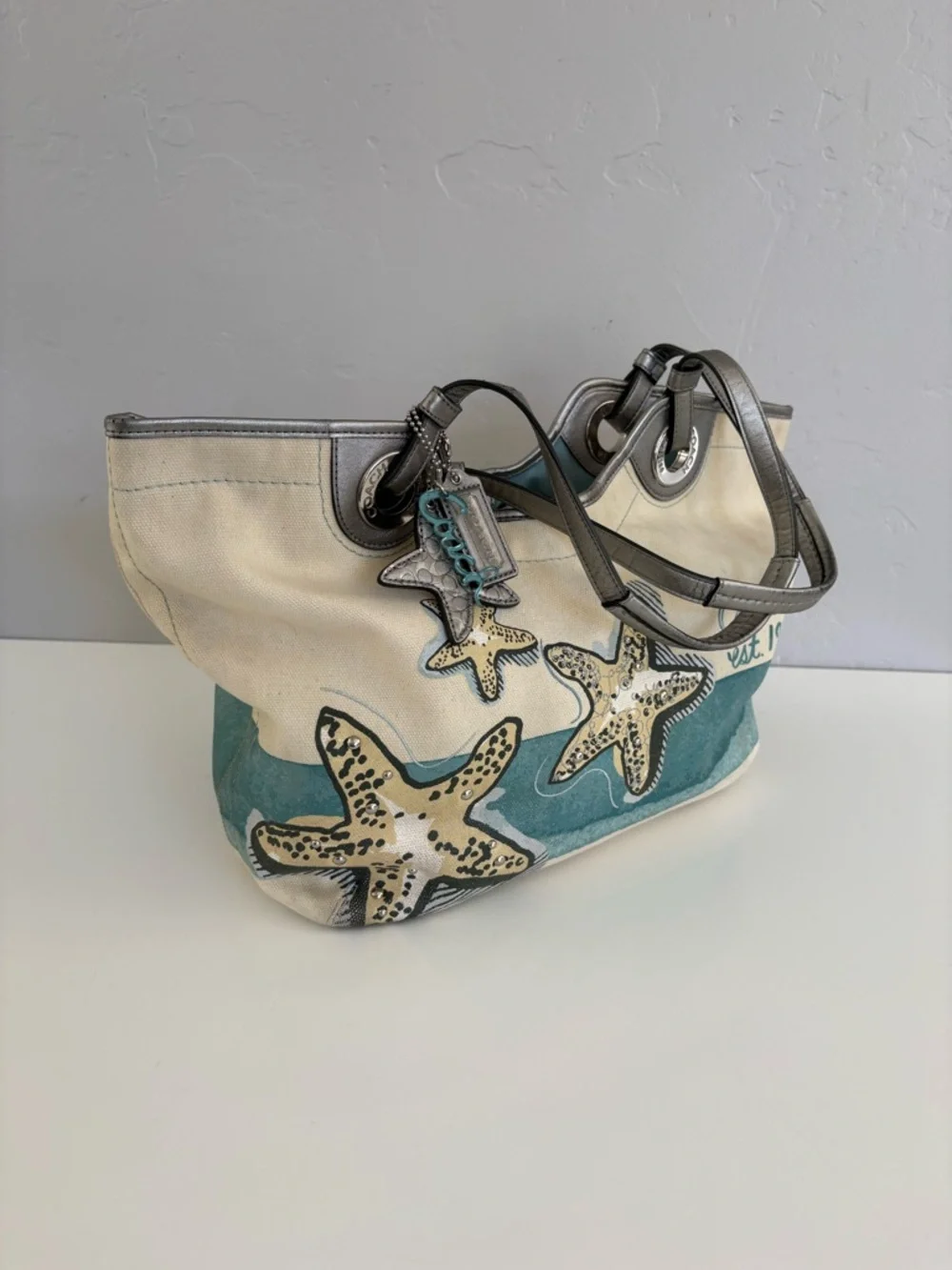 COACH Coastal Canvas Beach Starfish Tote - Picture 3 of 11
